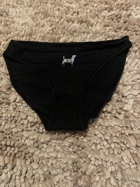 PINK Victoria's Secret Black Bikini Panty with Dog Logo